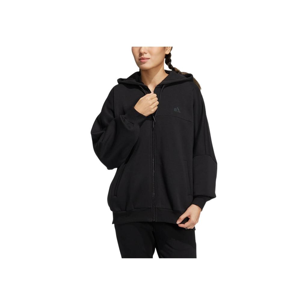 Adidas Solid Color Logo Embroidered Sports Long Sleeve Jacket Women Jackets Black HM2814
