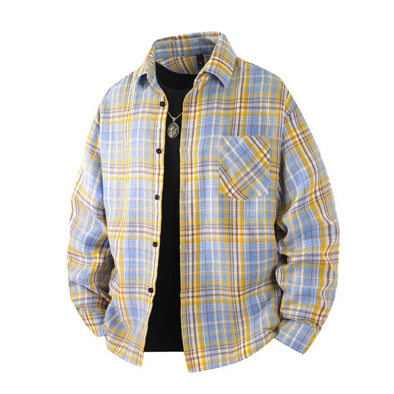 Black White Plaid Shirt Men's Korean Trendy Casual Teen Couple Shirt Handsome Versatile Wool Coat