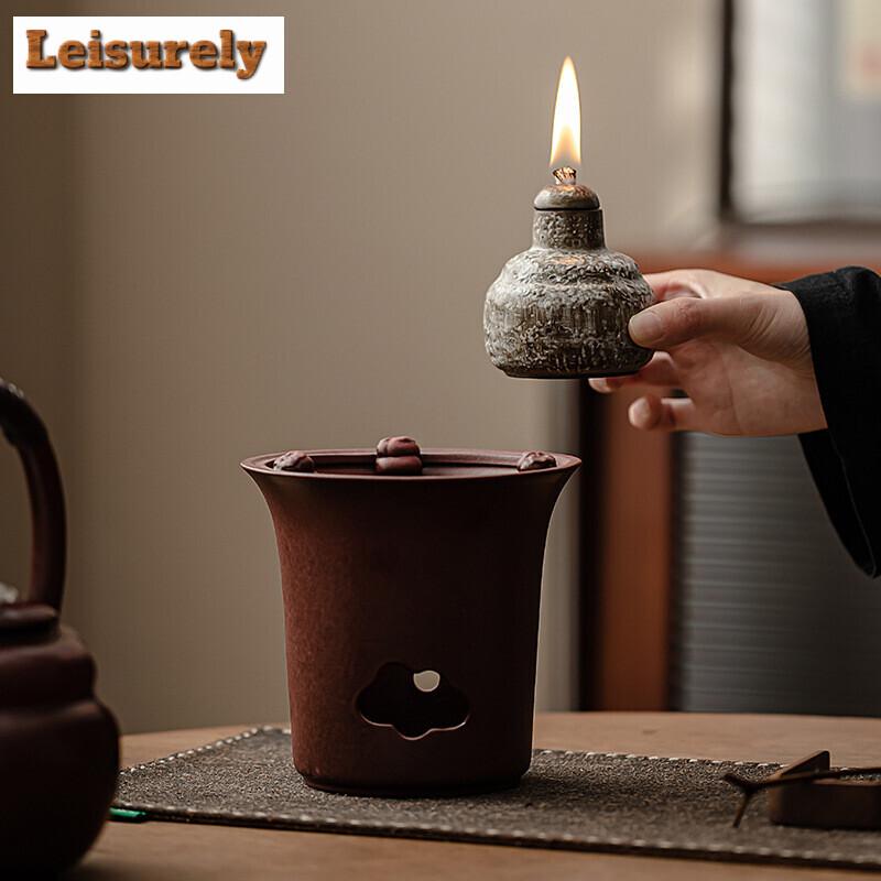 Zhiye Braised Persimmons Red Ruyi Boiling Tea Pot Set Retro High-handled Pot Alcohol Lamp Warmer Cooking Stove Infusions Teapots