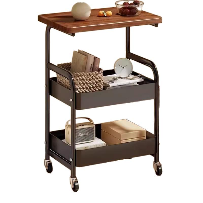 Movable Double Layer Coffee & Tea Table with Wheels and Storage Shelves for Living Room or Bedroom