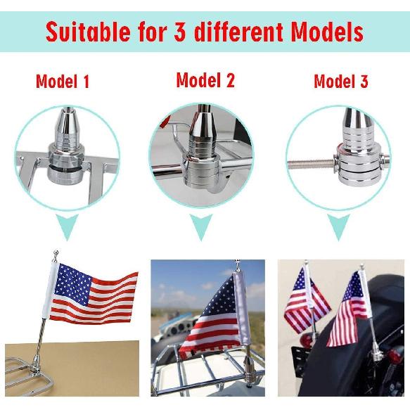 2Pcs 6" X 10" Motorcycle Flags American Flag For Harley Davidson Yamaha Honda Goldwing CB VTX CBR Chrome Stainless Steel Motorcycle Flagpole Mount