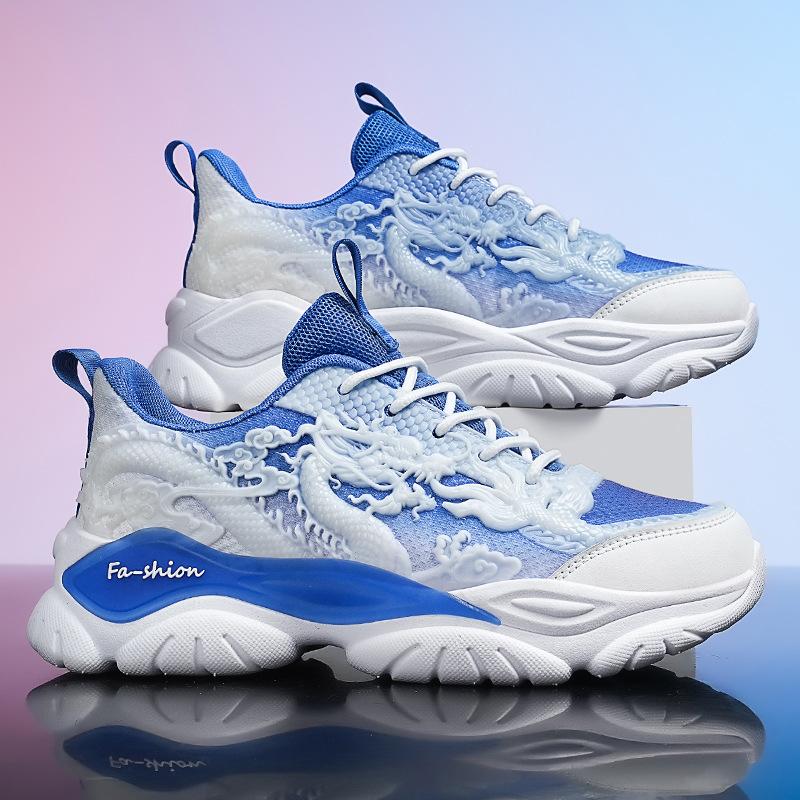 China-Chic Men's Shoes Breathable Mesh Versatile Casual Sports Running Anti Slip Shock Absorbing Elevated Red Dad Fashion