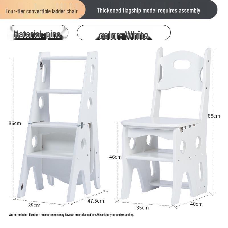 Solid Wood Folding Ladder Chair: Dual-Use, Multifunctional 4-Step Indoor Stool