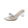 Wear Transparent Cool Slippers Outside 2025 Summer New Fairy Versatile Temperament Rhinestone Open-toed Thick Heel High Heel One-word Drag