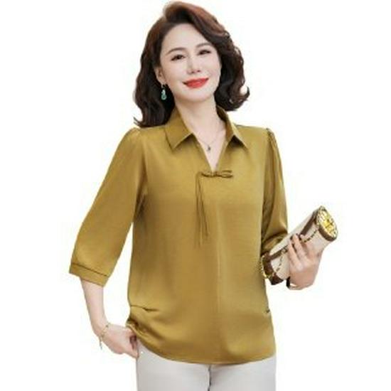 Summer 2026 Stylish Chiffon Shirt for Moms - Loose Short-Sleeve Top for Women 50+ XL жёлтый