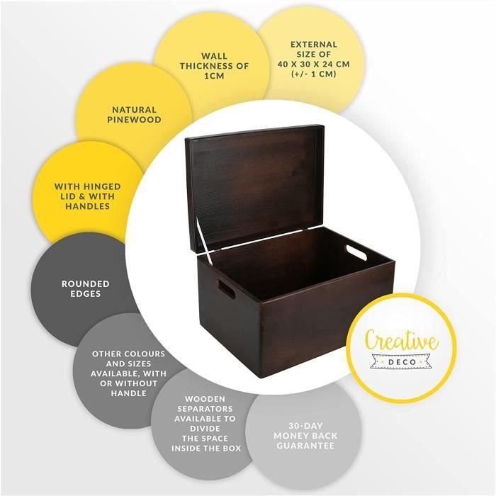 Boite de Rangement en Bois à Décorer Brun - Creative Deco - XXL - 40 x 30 x 24 cm - avec Couvercle et Poignées