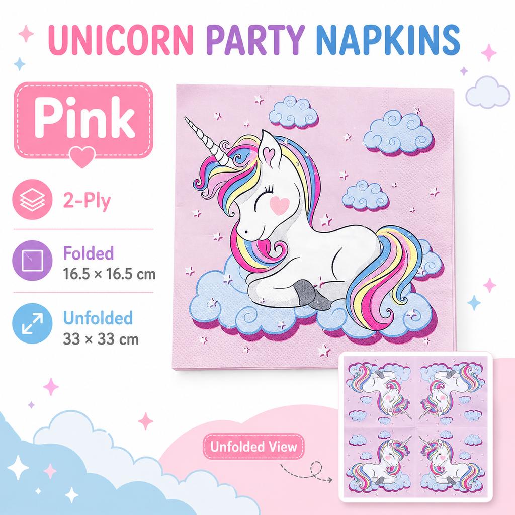 Pink Blue Unicorn Paper Napkins