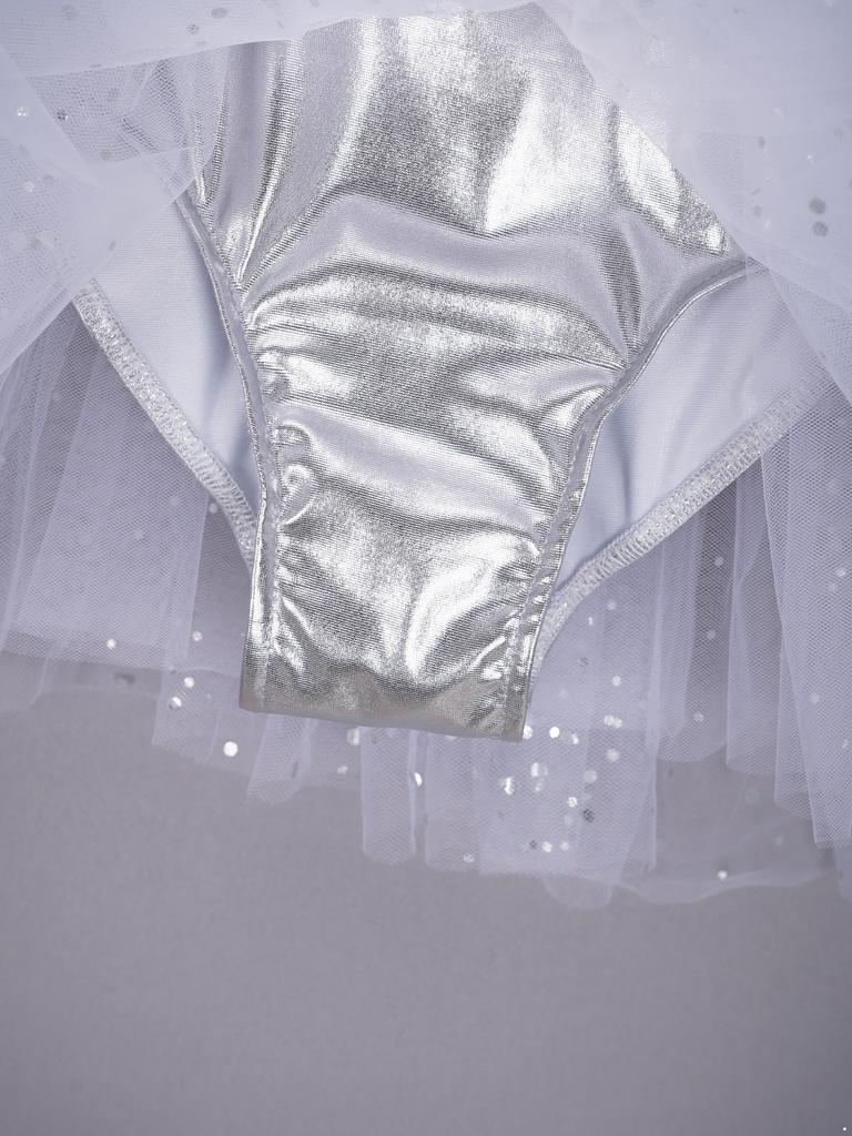 Girls Sleeveless Dance Dress with Shiny Sequins Crisscross Back and Tutu Mesh Skirt