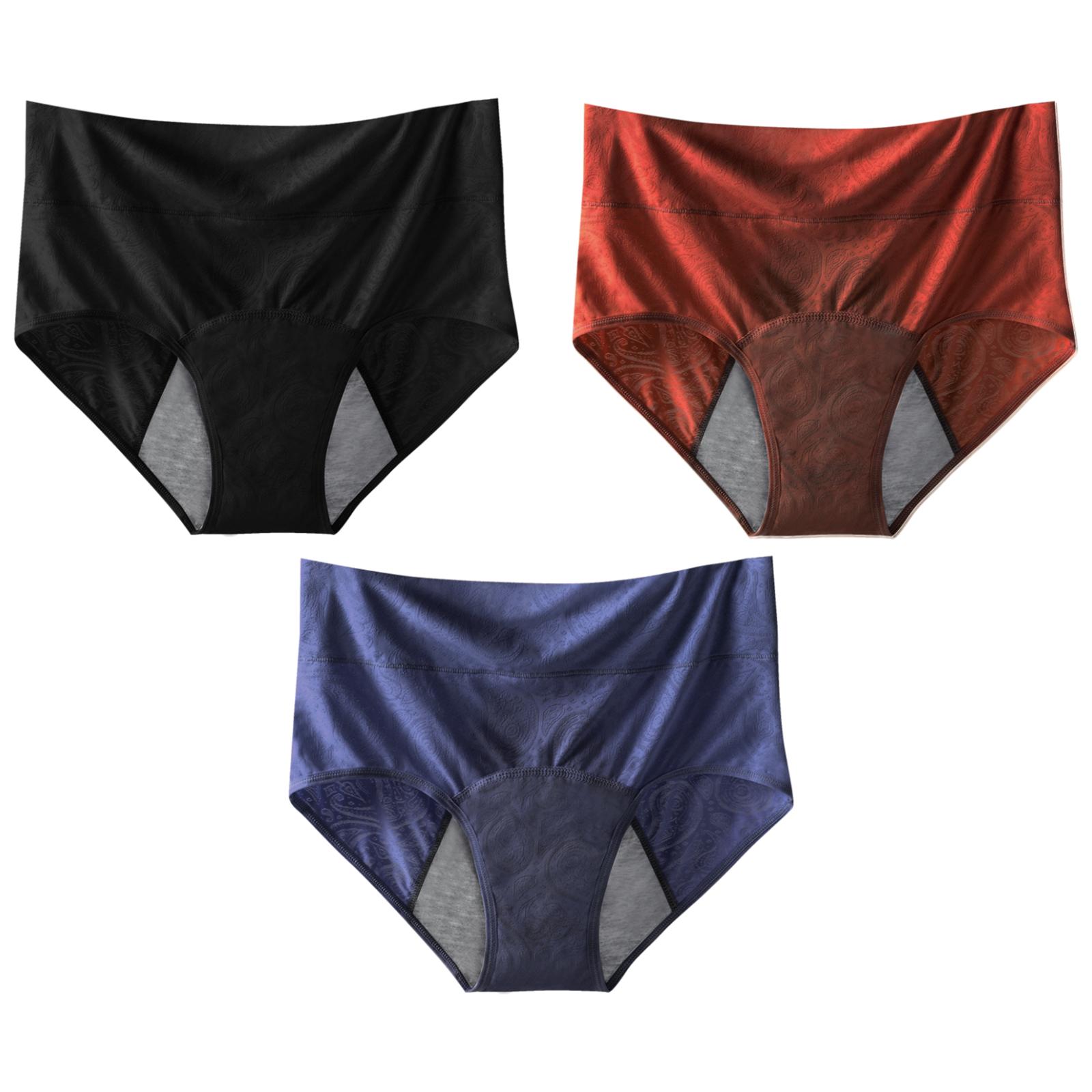 Women s Period Panties 3 Pack High Waist Absorbent Mesh Briefs Black Blue Camel XS