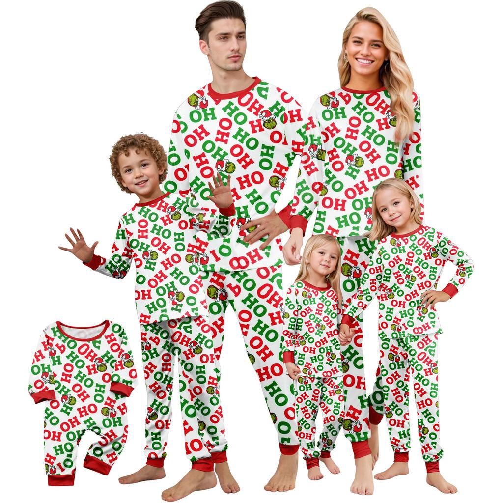 Christmas Print Cute Family Set Pajamas, Home Clothes, Family Set Long Sleeve Top Pants Set