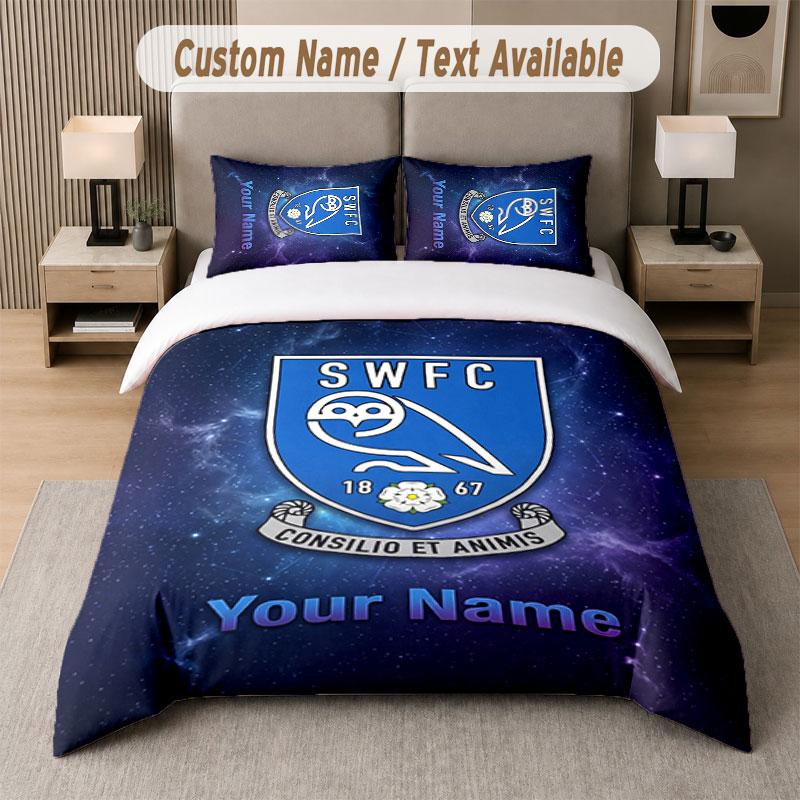 Custom Bedding Set Sheffield Wednesday FC Pattern, Print Name Text 1 Duvet Cover Plus 2 Pillowcases Home Textile