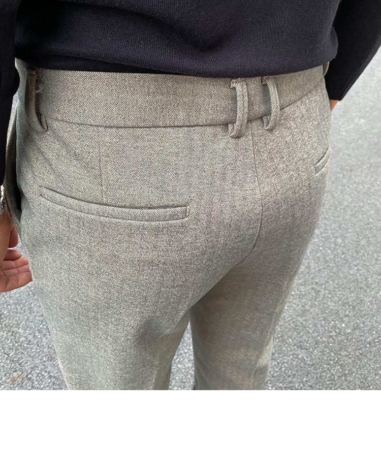 Men's Slim Fit Non-Iron Wool Blend Business Casual Suit Pants for Autumn and Winter