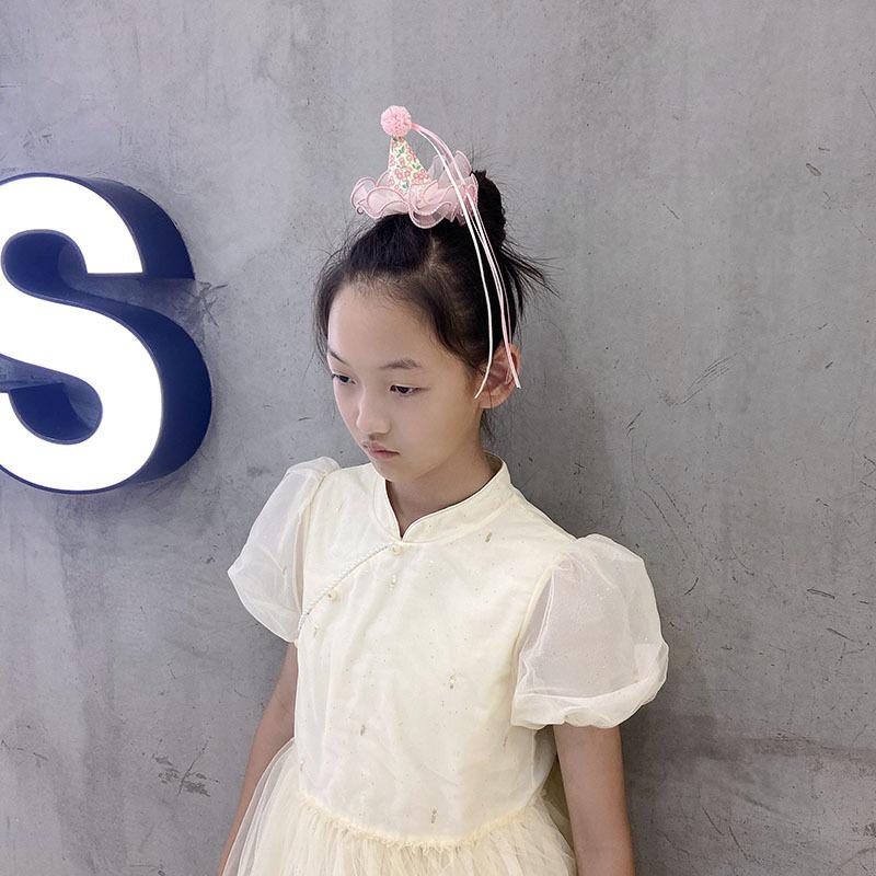 Princess Gauze Flower Ribbon Birthday Hat Hair Accessory - Fashionable Baby and Women's Hair Clip for Festivals & Performances