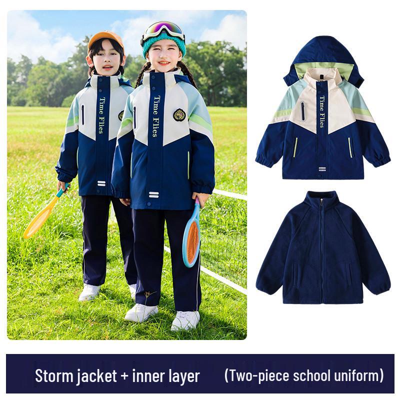 Children's Fleece-lined Windproof Outdoor Uniform Set for Kindergarten & Elementary (Autumn/Winter)