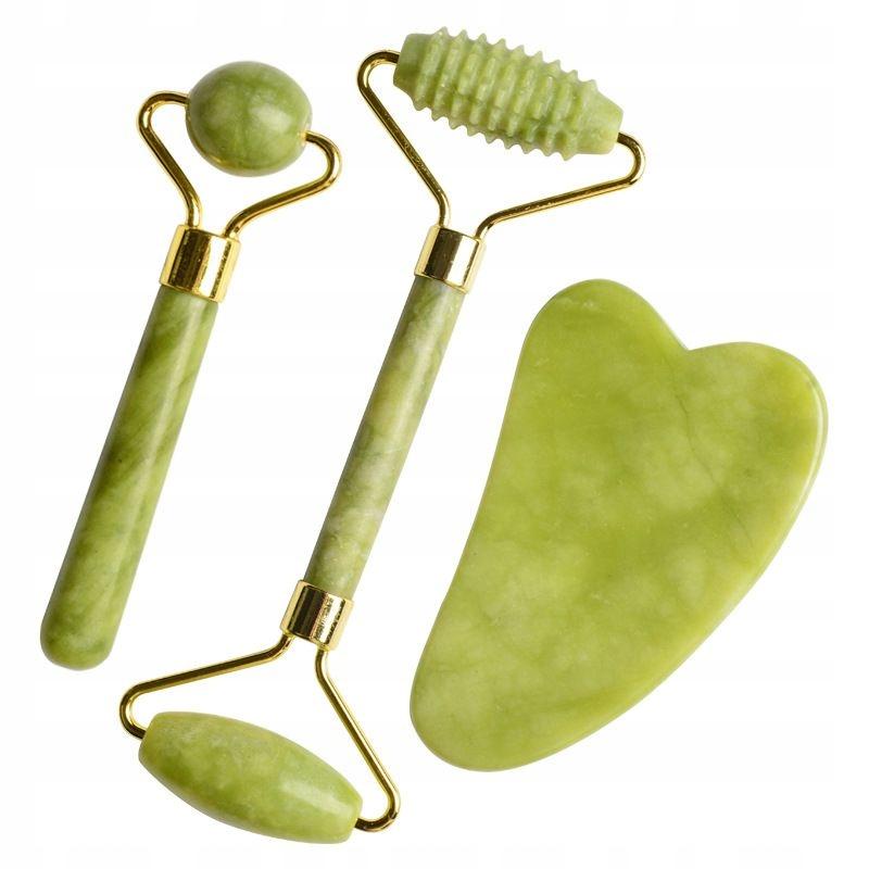 Zestaw jadeitowy do masażu twrzy 2x roller+gua sha