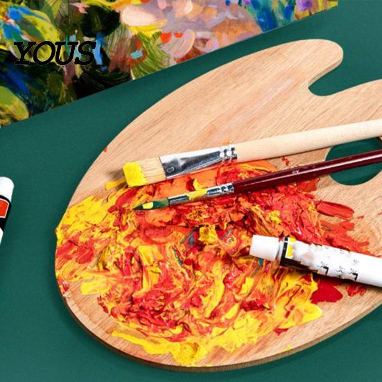 Professional Painting Supplies Wooden Paint Palette, Square Oval Shaped Artist Tray with Durable Beech Wood Palette Thumb Hole for Acrylic Watercolor