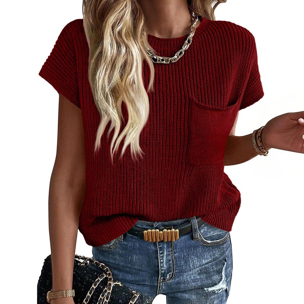 Women's Fashion Casual Loose Covered Sleeve Round Neck Knit Top