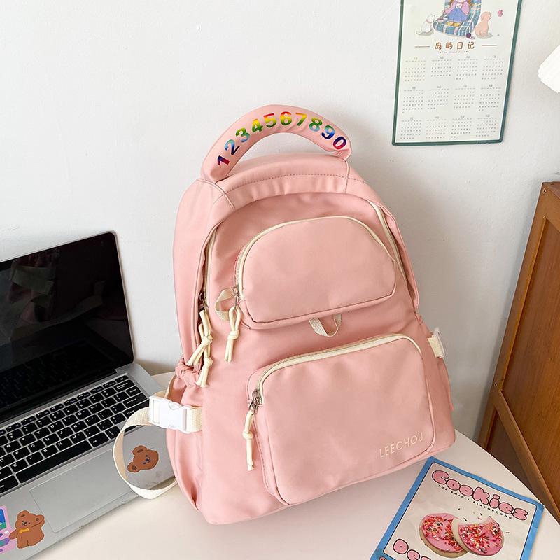 

Школьный рюкзак для ученицы средней школы, маленький, свежий и универсальный, контрастного цвета, нейлоновый однотонный рюкзак розовый