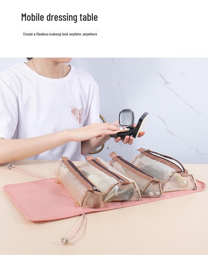 4-in-1 Detachable Makeup Bag: Multifunctional, Foldable, Minimalist Travel Cosmetic & Toiletry Organizer for Women
