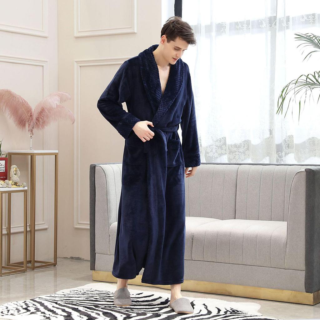 Men's Coral Fleece Robe - Autumn/Winter, Thick, Homewear Pajamas