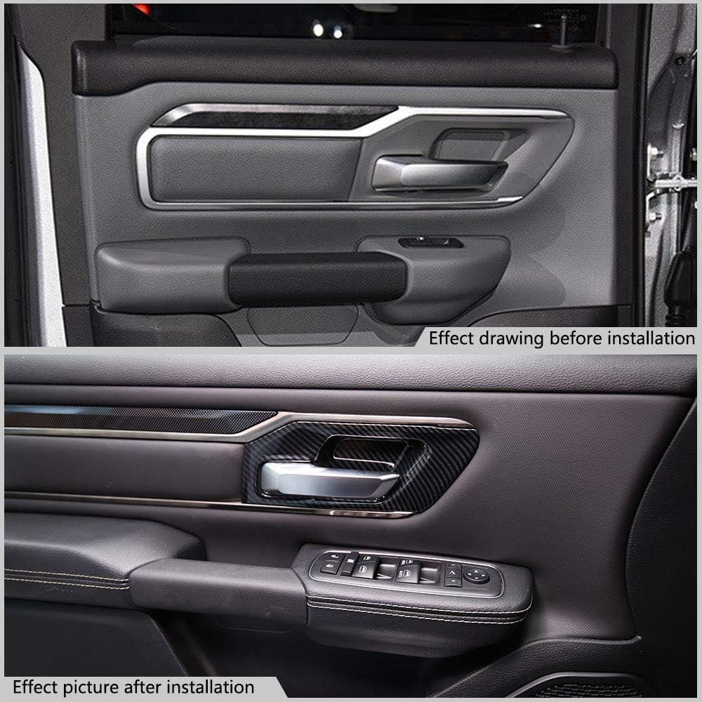 Carbon Fiber Style Interior Door Handle Bowl Panel Cover Trim for Dodge Ram 1500 2019+ (2 Doors)