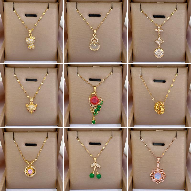 Titanium Steel Luxury Diamond Gold Micro-Inlaid Necklace for Women - Trendy Clavicle Chain