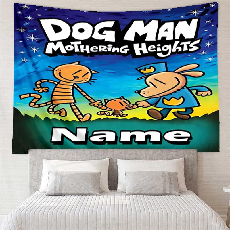 Custom Name Dog Man Print Tapestry, Backdrop, Easy Setup, Ideal for Bedroom, Office & Living Room, with Aesthetic Wall Hanging Decor.