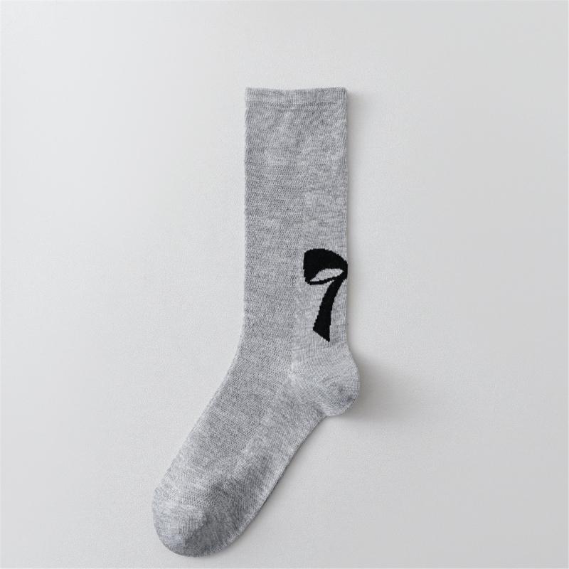 Cute Bowknot Pattern Long Calf Length Socks for Women and Girls Breathable Mesh Ribbed Student Cotton Stockings Hosiery