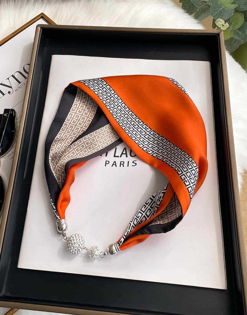Magnetic Buckle Silk Scarf Headband Internet Celebrity New Magnetic Buckle Bracelet Small Long Women's Summer Casual Necklace Diamond Neck Band