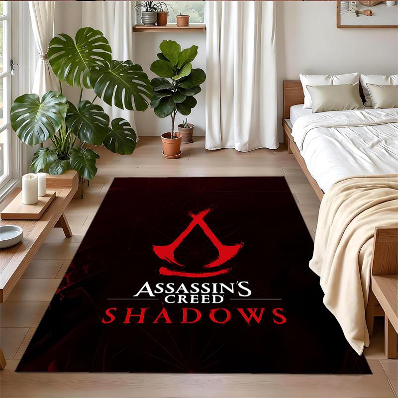 Anti‑Slip Crystal Velvet Floor Rug, Assassins Creed Design Carpet for Indoor Living Bedroom Home Decoration