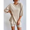 Fashion Casual Solid Color Spring Round Neck Loose Women's Shorts Set