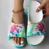 Womens Slippers With Bow Home Slippers For Women In Summer Thick Soles Silent Bathroom Sandals Tie Dyed Prints Sandals For Woman