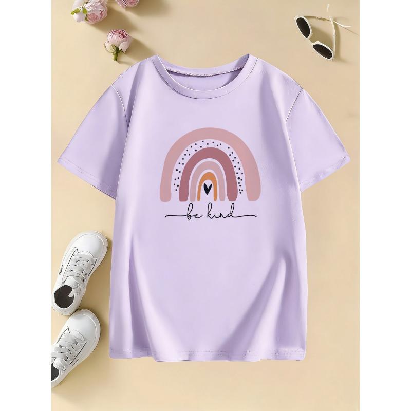 Funny Rainbow Cartoon Print Stylish Design T Shirts Kids Children's T-shirt Boys Girls Summer Spring Casual Top Tee