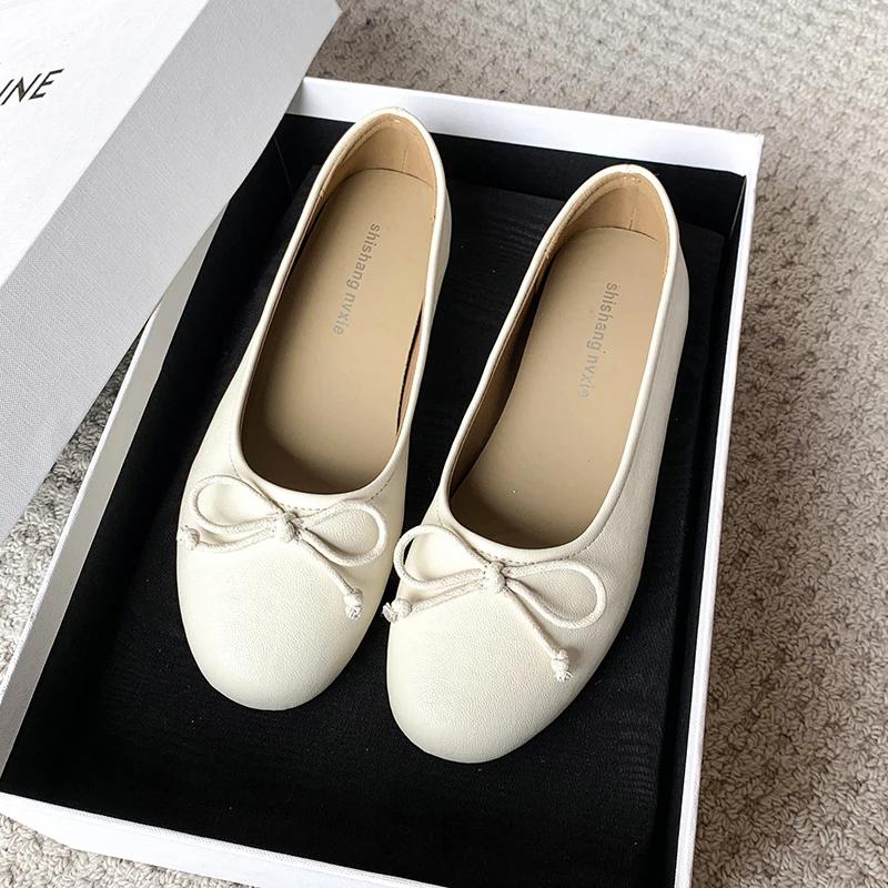 Fashion Spring New Flat Shoes Women's Round Head Shallow Mouth Butterfly Knot Soft Sole Anti-slip Wear-resistant Single Shoes
