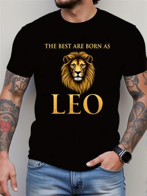 Men'S for Leo for Zodiac Birthday Shirt Bold Golden Lion Graphic Tee Soft Breathable Crewneck T-Shir