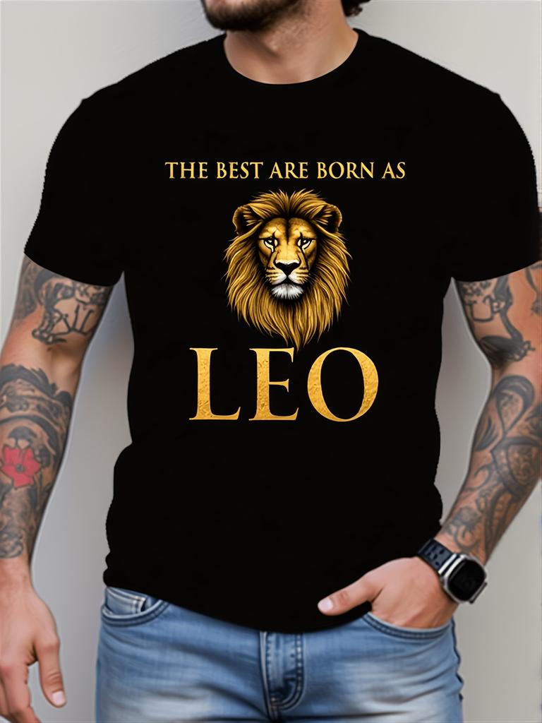 Men'S for leo for zodiac Birthday Shirt Bold Golden Lion Graphic Tee Soft Breathable Crewneck T-Shir