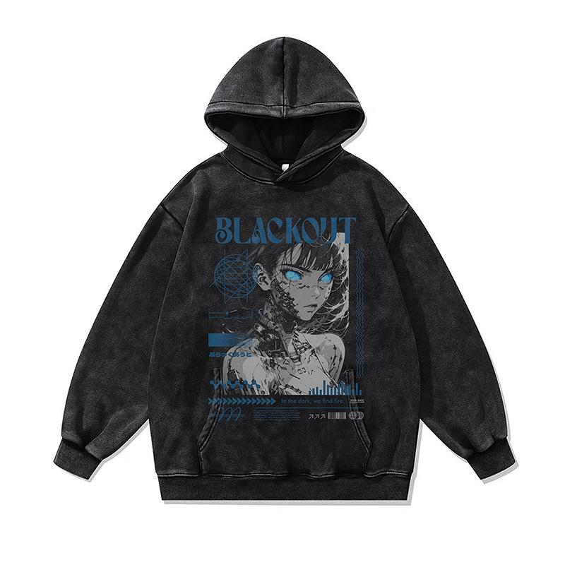 American Retro Cartoon Direct Injection Printing Hoodie Men And Women Autumn And Winter Oversize Washed Hooded Sweater