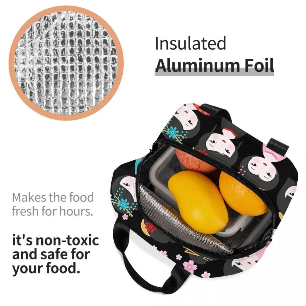 Japanese Sakura Kokeshi Doll Insulated Lunch Bag for Women Kids Leakproof Food Boxes Thermal Lunch Box Tote