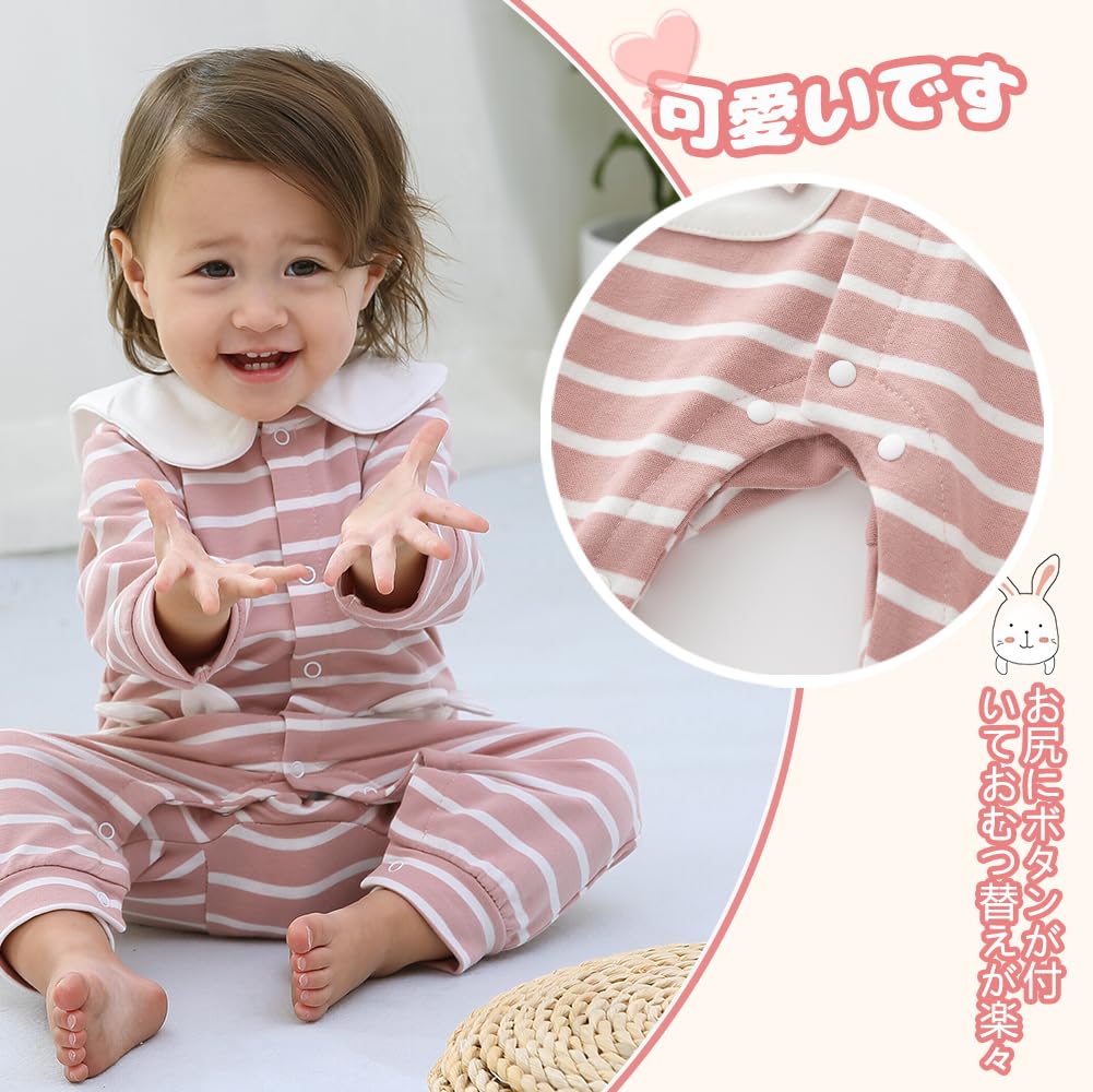 Baby Nest Baby Long Sleeve Coverall Romper for Cute Kigurumi Sizes Clothes, Open-Front Girls, Style, Cotton, Pink, 6-9M