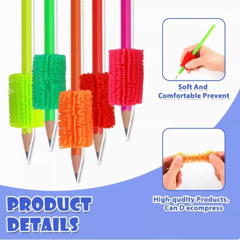 5Pcs Funy Vivid Silicone Pen Holder Writing Tool Press Plaything Furry Pencil Grasp Writing Decompress Aid Grip Stationery