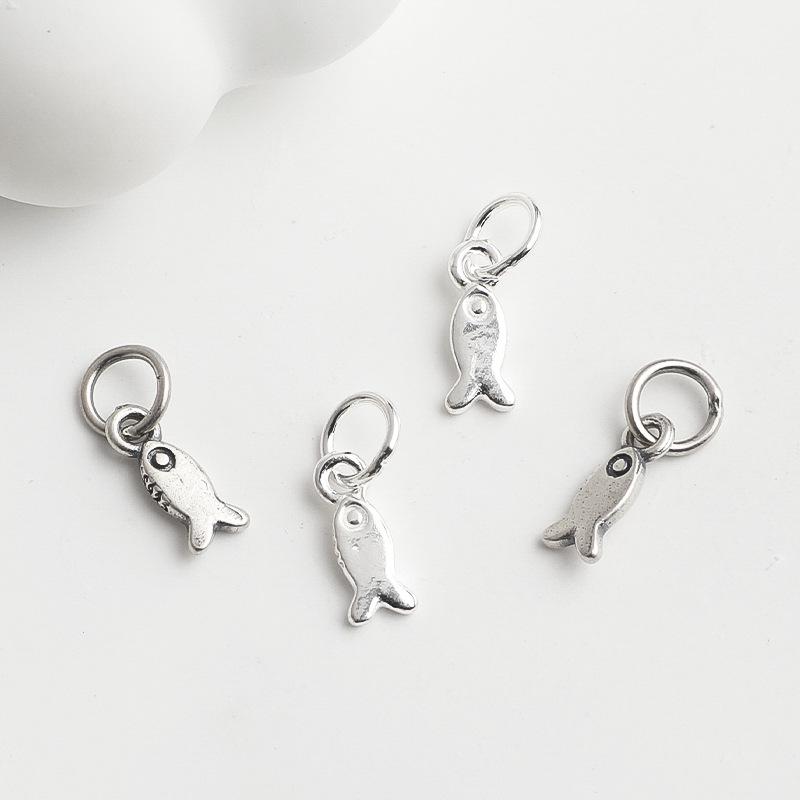 S925 Sterling Silver Beaded Woven Rope Small Fish Pendant for DIY Bracelets & Necklaces