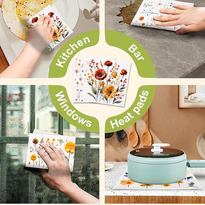 6 ks Pomarančové květy Potisk Švédské utěrky Ekologické Kuchyňské hadry Savé utěrky na nádobí Opakovaně použitelné Omyvatelné Čisticí utěrky