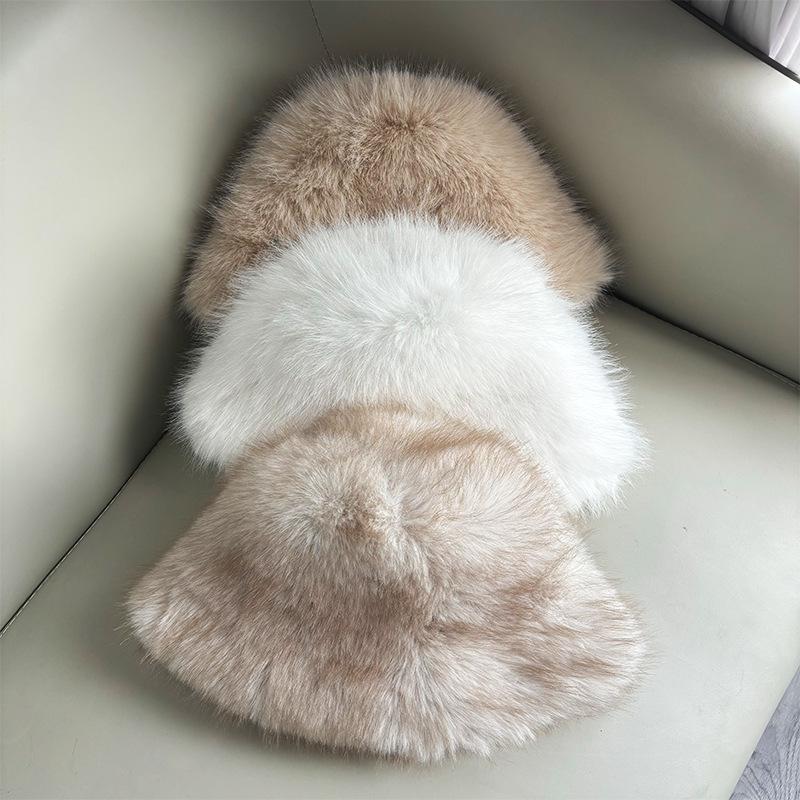 Damen Herbst/Winter Verdickter Imitations-Fuchsfell Eimerhut - Modisch, Warm, Einfarbiges Design
