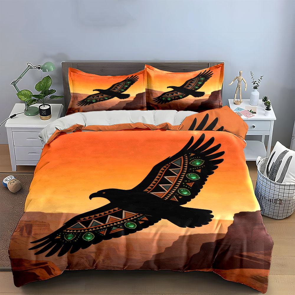 Bohemian Eagle Design Art Set Soft Comfortable Duvet Cover Bedding Set Included 1*Duvet Cover & 2*Pillowcases, Gift