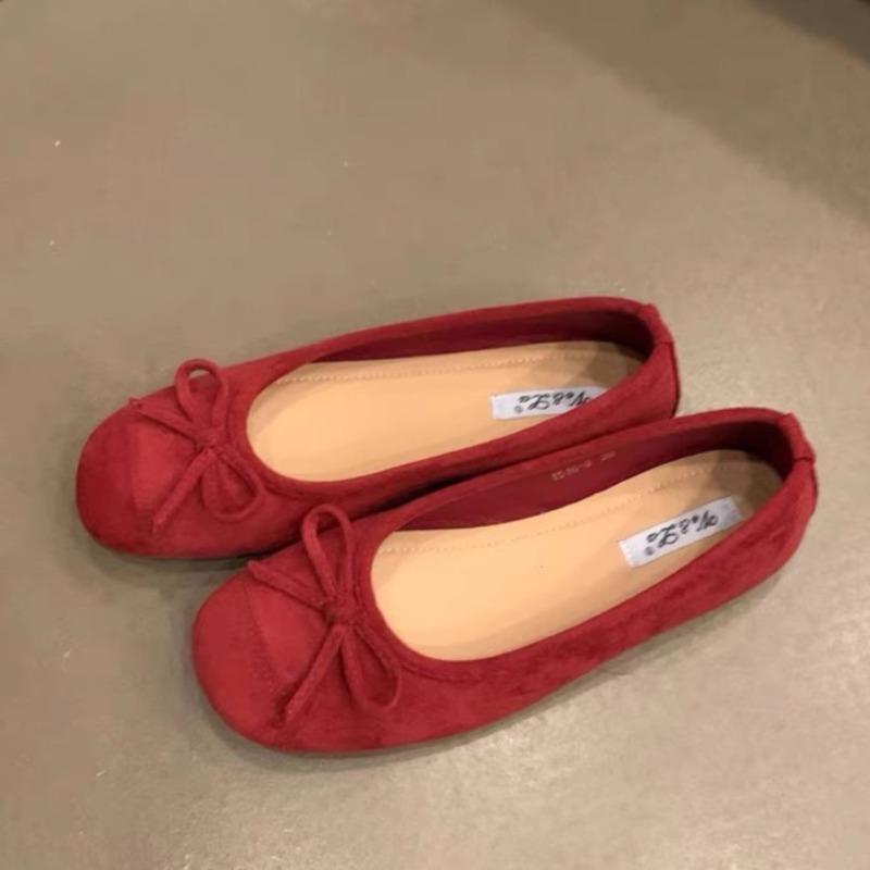 Fashion Women's Flat Shoes Spring New Square Head Shallow Mouth Splicing Butterfly Knot Soft Sole Anti-slip Wear-resistant Single Shoes