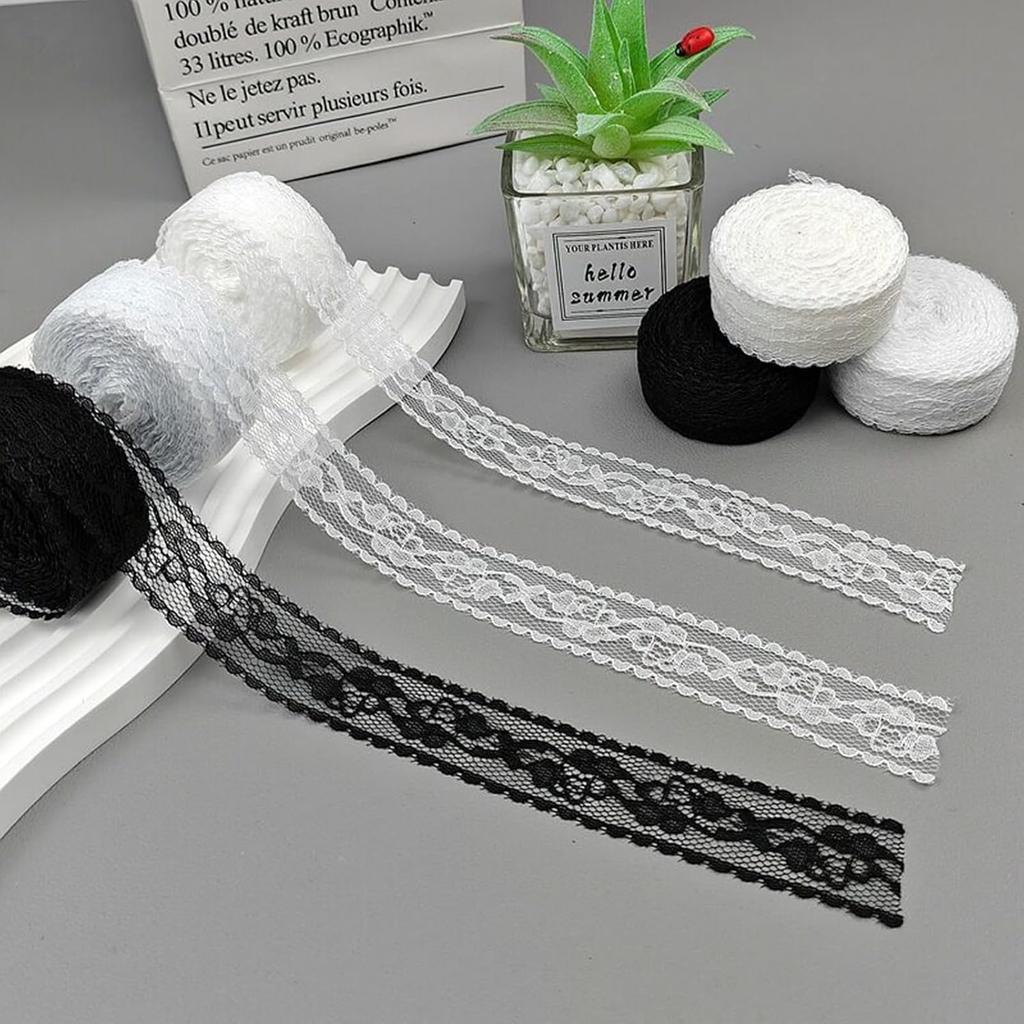 5 Meters White & Black Lace Ribbon Assorted Floral Trims for Gift Wrapping Christmas Wedding Decor DIY Crafts Sewing Accessories