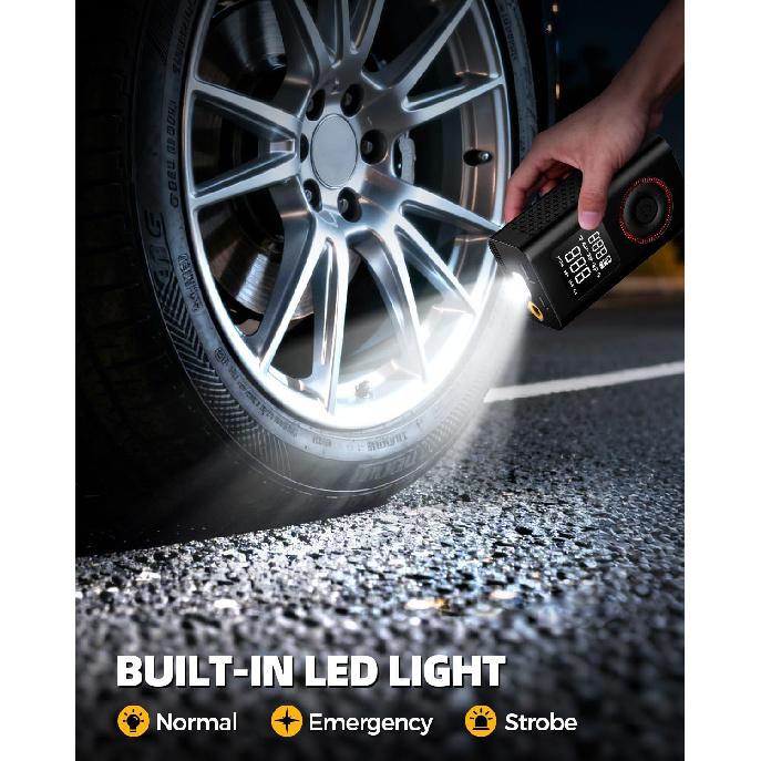 Tire Inflator Portable Air Compressor with Type-C Charging, Digital Pressure Gauge, LED Light, Smart Air Pump for Car, Motorcycle, Bike, Ball