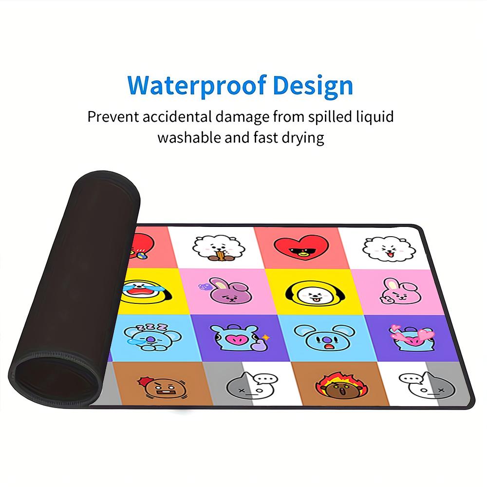 Bt21 Character Grid Large Gaming Mouse Pad Nonslip Rubber Base Waterproof Desk Mat For Office Pc Laptop