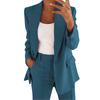 Damen Revers Langarm Blazer Hose 2-teiliges Outfit Elastische Taille Einfarbig Business Casual Anzug Set