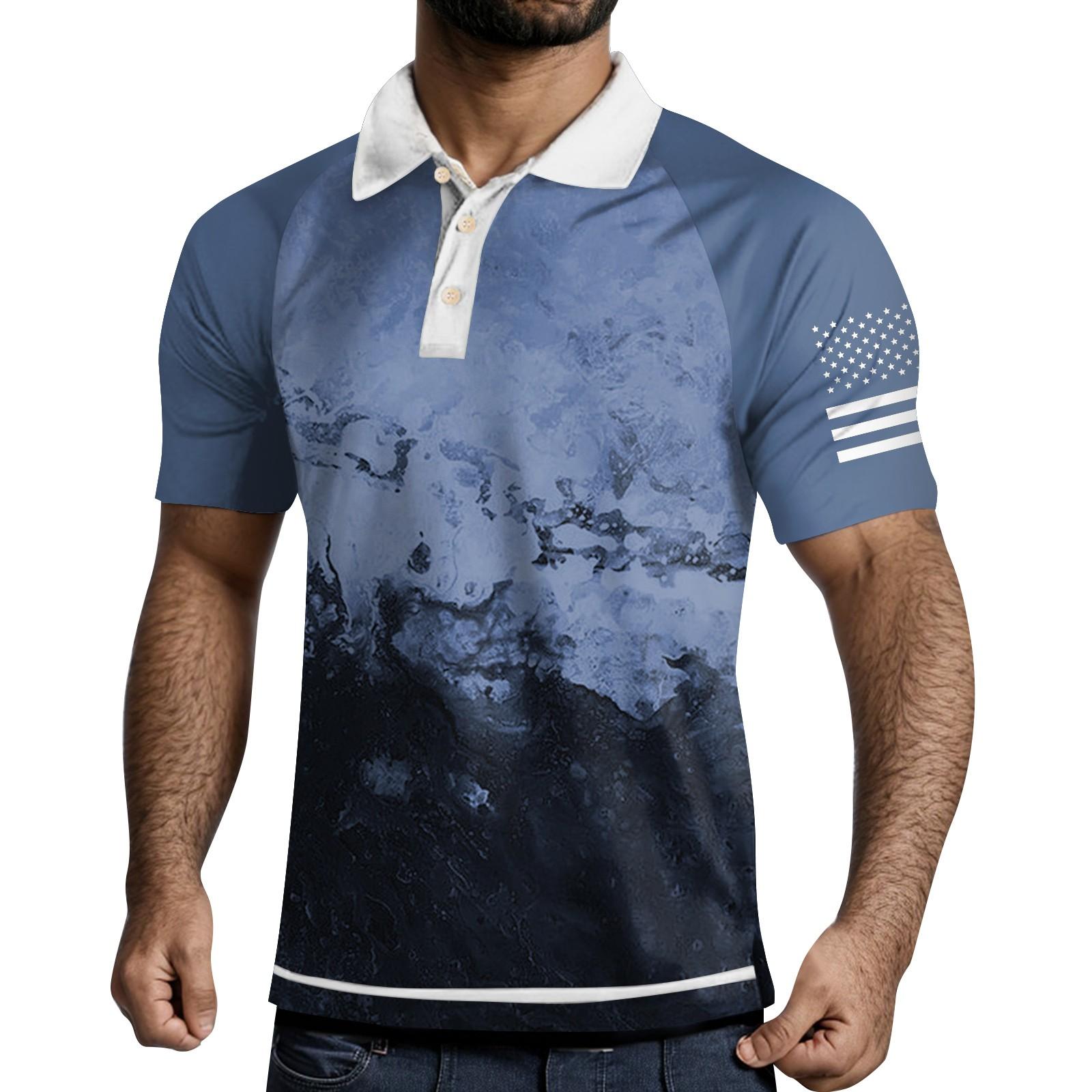 

Мужская рубашка с коротким рукавом и тремя пуговицами и лацканами XL синий